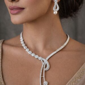 elegant teardrop mint stone necklace set with earrings & maang tikka