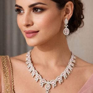 elegant teardrop mint stone necklace set with earrings & maang tikka