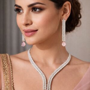 elegant teardrop mint stone necklace set with earrings & maang tikka