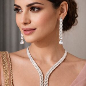 elegant teardrop mint stone necklace set with earrings & maang tikka