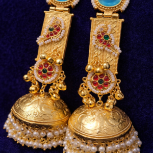 royal peacock kundan jhumka earrings with pearl drops
