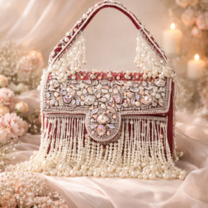 ivory pearl embellished handbag