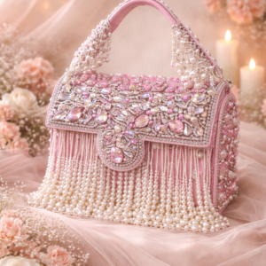 blush pink pearl embellished handbag
