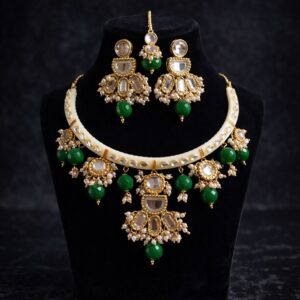 royal emerald kundan choker set with pearl drops
